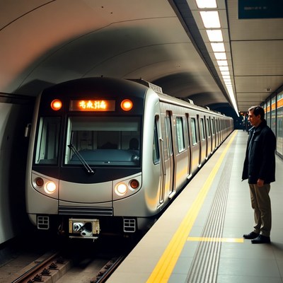 Man waiting for subway train