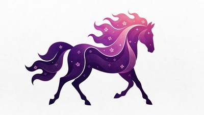 Purple Floral Horse Illustration