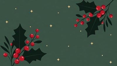 Holly Branches with Red Berries Illustration