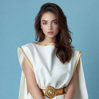Woman in white Greek goddess dress