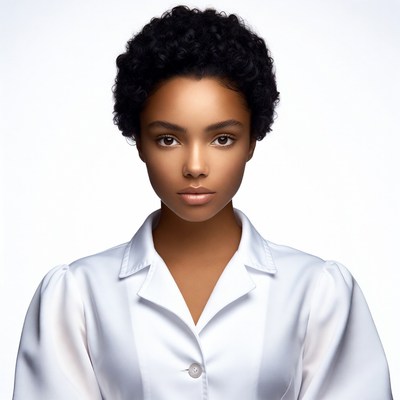 African-American woman in white blouse