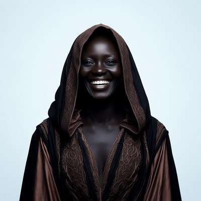 Smiling African woman in hooded robe