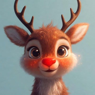 Cute Rudolph Reindeer with Red Nose