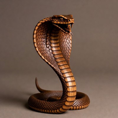 Wooden Cobra Snake Carving