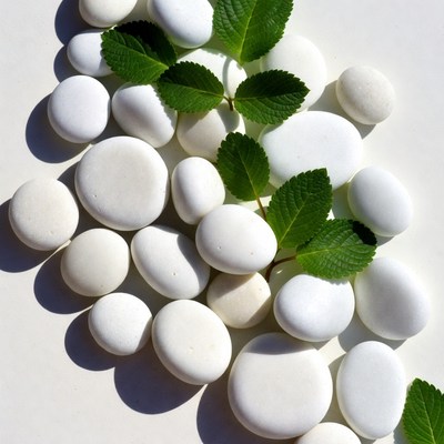 White pebbles with mint leaves