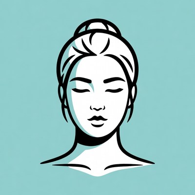 Asian Woman with Bun Eyes Closed