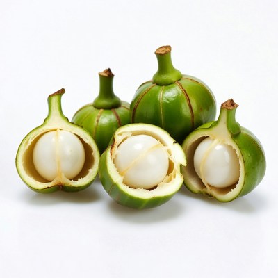 Sliced green jackfruit with white seeds