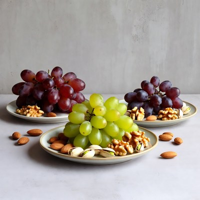 Grapes and Nuts on Plates