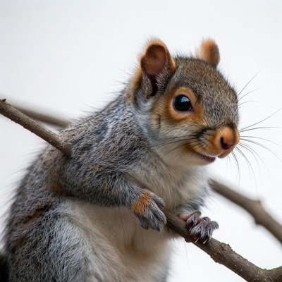 Cute gray squirrel on branch