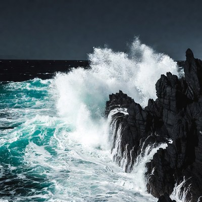Ocean Waves Crashing on Rocks