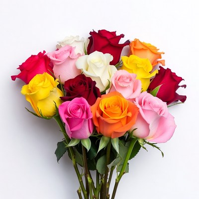 Colorful bouquet of roses on white
