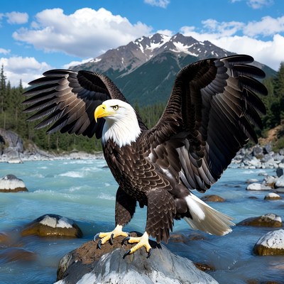 Bald Eagle on Rock by River