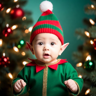 Baby boy in elf costume