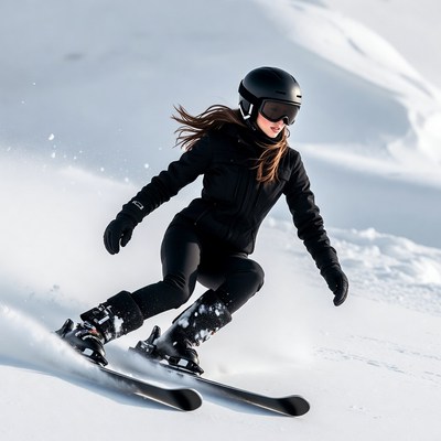 Woman skiing down snowy slope