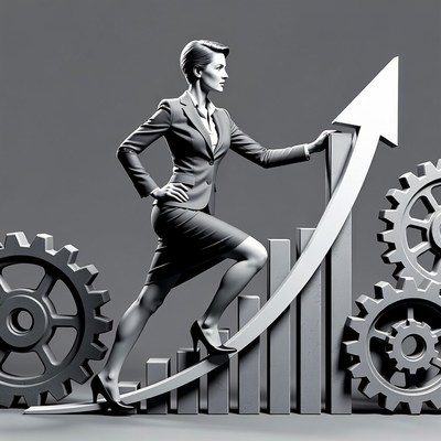 Businesswoman climbing success graph