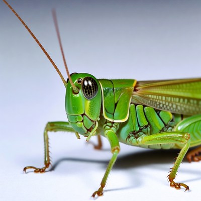 Green grasshopper on white background