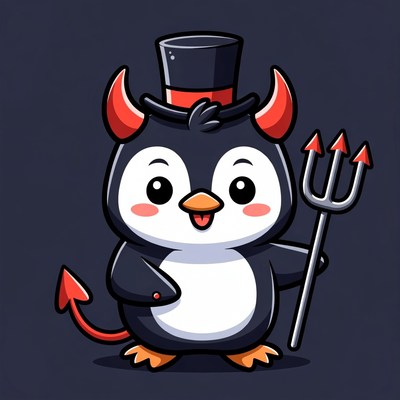 Cute Devil Penguin with Trident