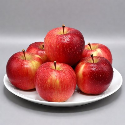 Fresh Red Apples on White Plate