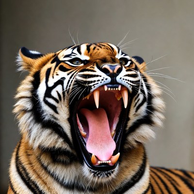 Roaring tiger with open mouth