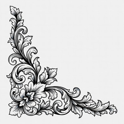 Black Ornate Floral Corner Design