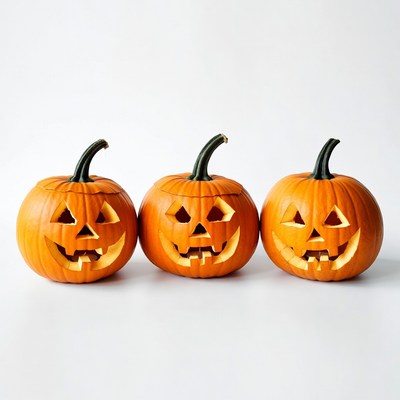 Three Jack-o-Lantern Pumpkins