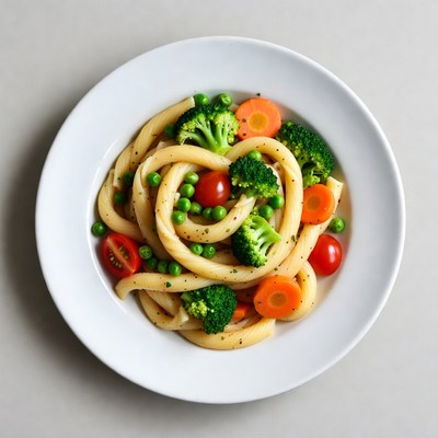 Pasta with Broccoli Carrots Peas Tomatoes