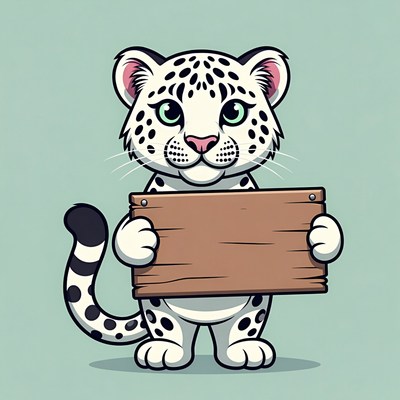 Cute Snow Leopard Cub Holding Blank Sign