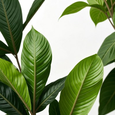Green Philodendron Leaves on White Background
