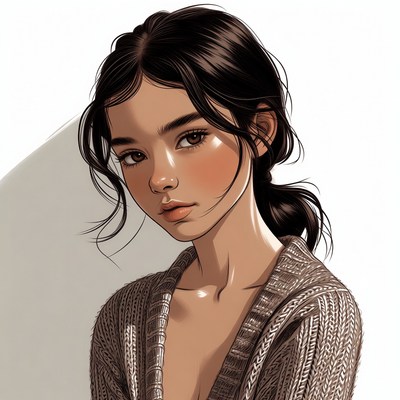 Asian woman in sweater portrait