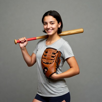 Girl holding baseball bat and glove