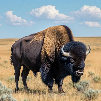 Bison standing in golden grassland