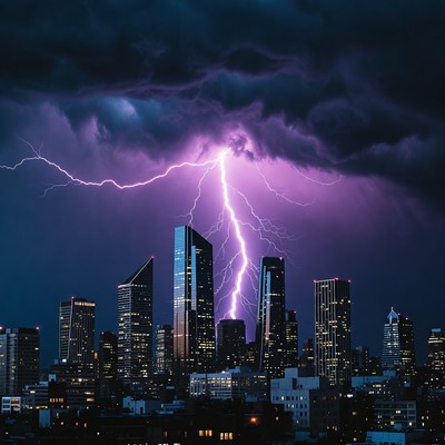 Lightning Striking City Skyline
