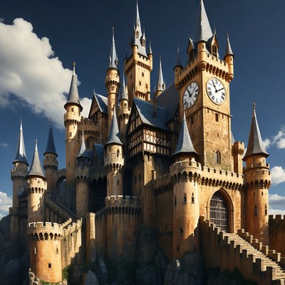 Majestic Medieval Castle with Clock Tower