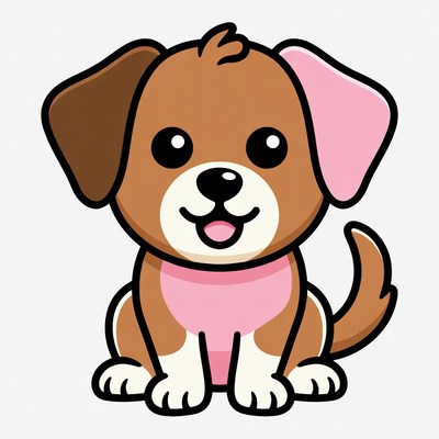 Cute cartoon puppy with pink ears