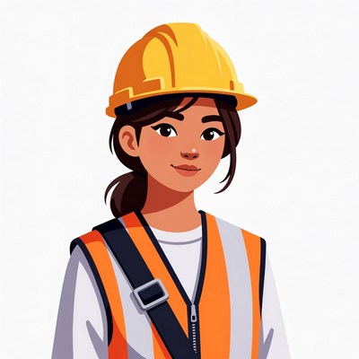 Asian woman in hard hat and vest