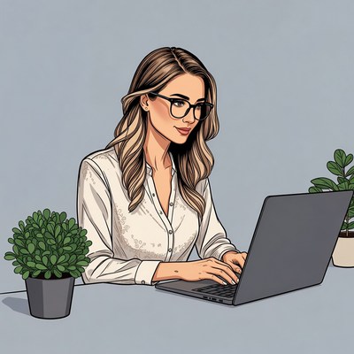 Woman working on laptop illustration