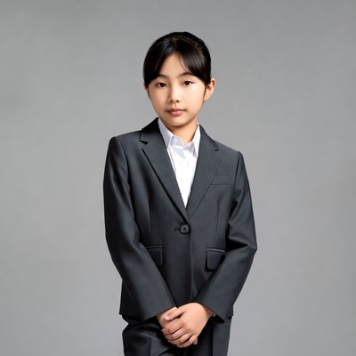 Asian girl in gray suit