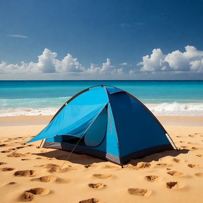 Blue tent on tropical beach