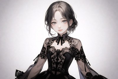 Anime girl in black lace dress