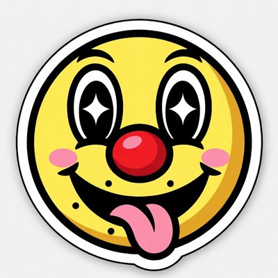 Cartoon Clown Smiling with Tongue Out
