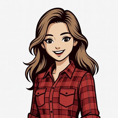 Anime girl in red plaid shirt