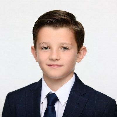 Young boy in navy suit