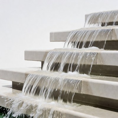 Water cascading down white stone steps