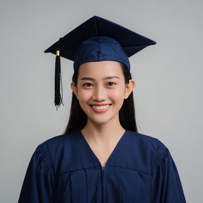 Asian woman in graduation gown