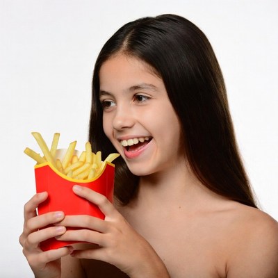 Girl holding french fries