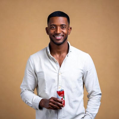 African-American man holding cola can