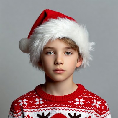 Boy wearing Santa hat and sweater