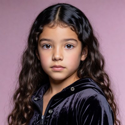 Girl with curly hair in velvet hoodie