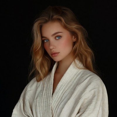 Blonde woman in white kimono