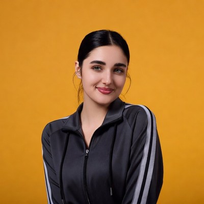 Smiling woman in black tracksuit